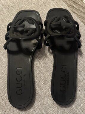 Gucci Black Interlocking G Slide Sandals
